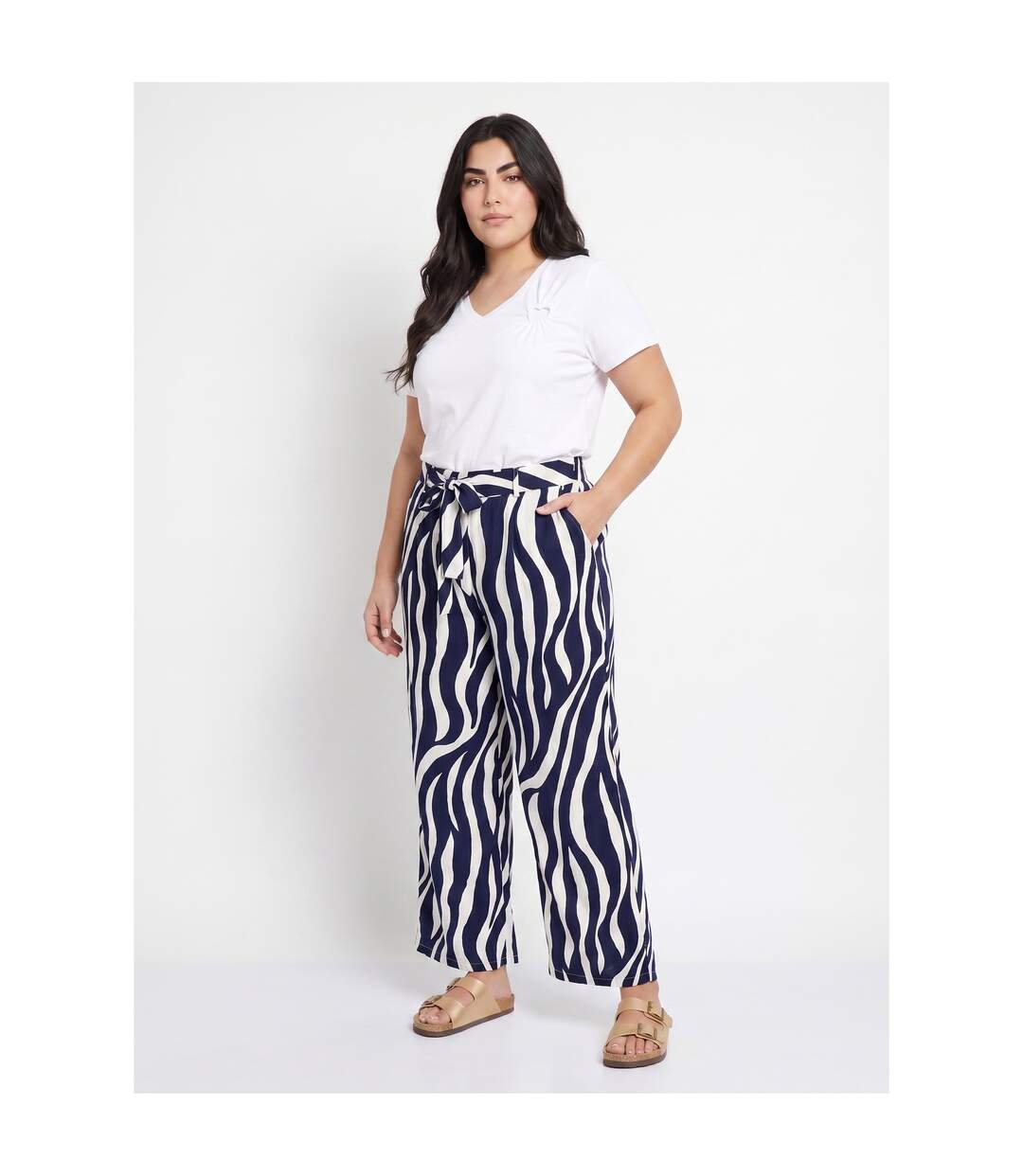 Pantalon large élastiqué, imprimé vagues-3