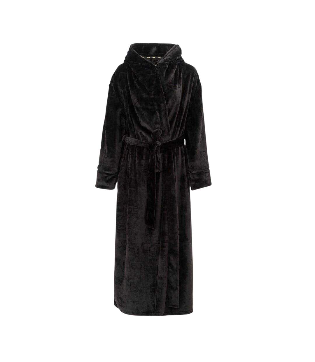 Womens/ladies Plain Hooded Robe Black Biba-1