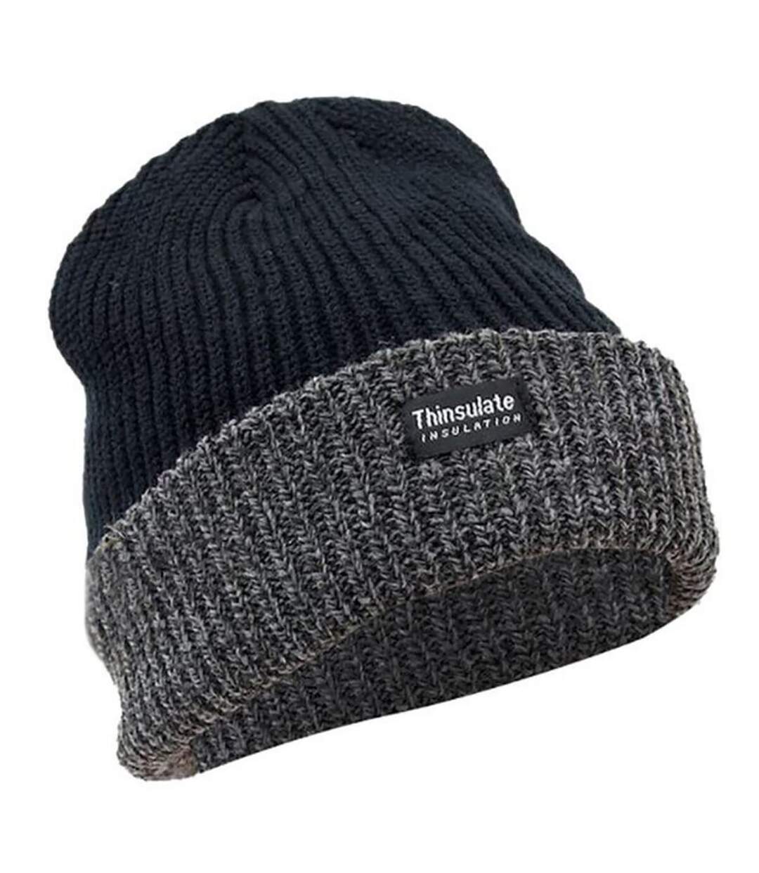 FLOSO Unisex Mens/Womens Thinsulate Heavy Knit Winter/Ski Thermal Hat (3M 40g) (Black/Grey) - UTHA358-1