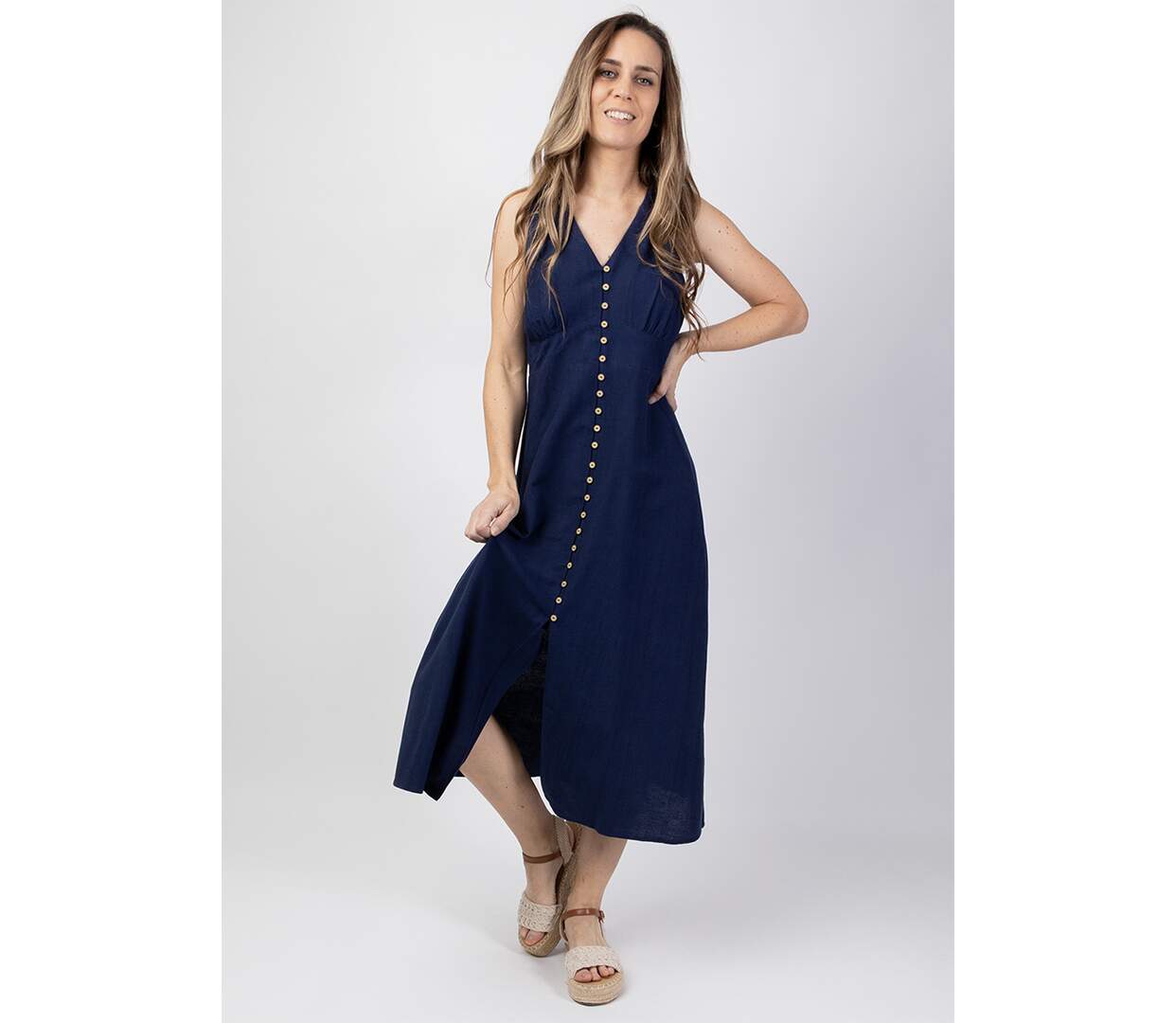 Robe longue coupe droite SERAPHINE bleu marine Coton Du Monde-2