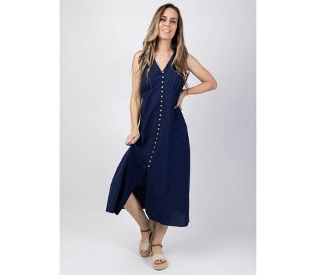 Robe longue coupe droite SERAPHINE bleu marine Coton Du Monde