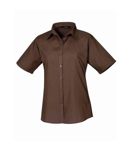 Womens/ladies poplin short-sleeved blouse brown Premier