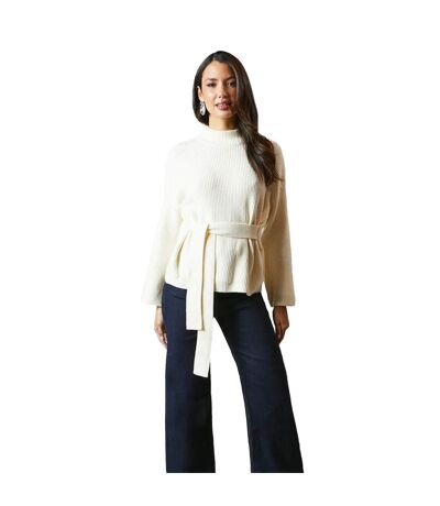 Womens/ladies High-neck Tie Back Jumper Ecru Principles