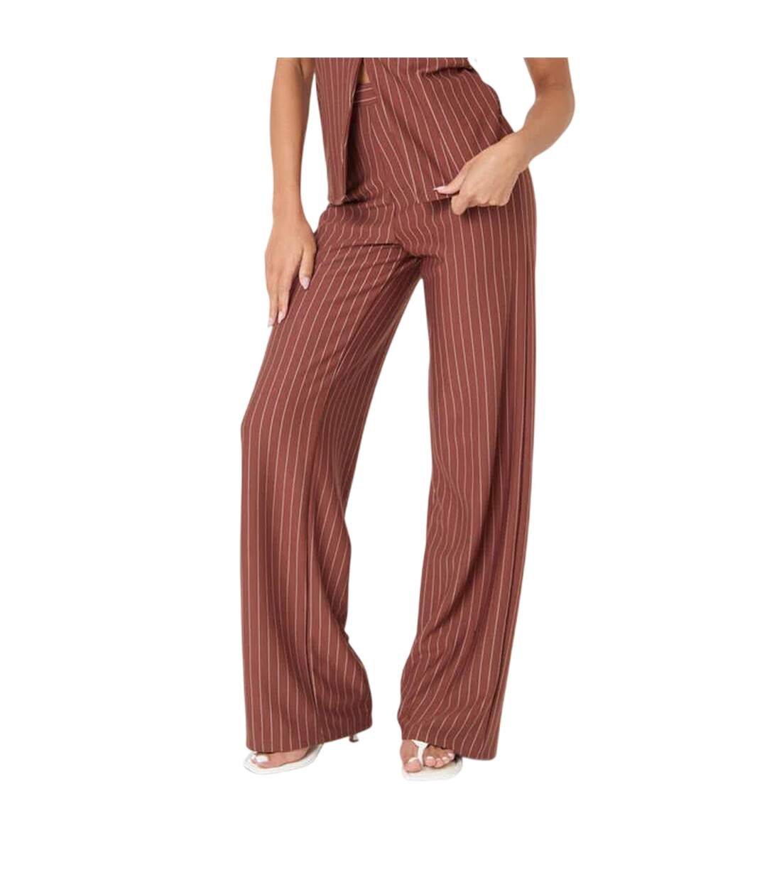 Pantalon Motif/style Fines Rayures Femme Rouge Pastel I Saw It First-2