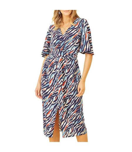 Robe Portefeuille Motif/style Imprimé Zèbre Femme Bleu Marine Yumi