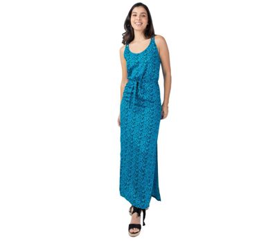 Robe longue fendue LAETITIA motif Palerme bleu Coton Du Monde