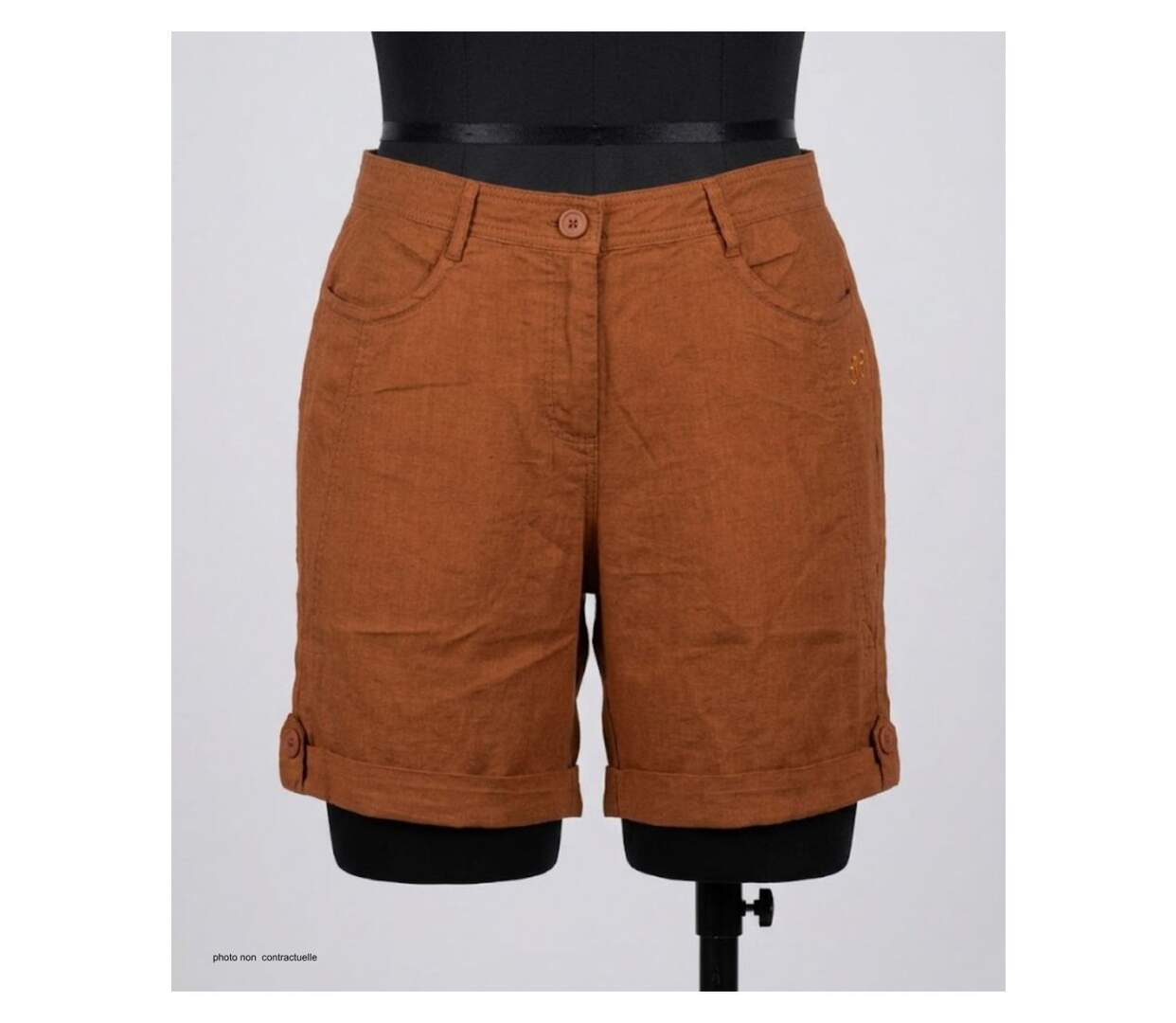 Short en lin et coton femme orange MAYFLOWER T1102A : la fraîcheur et le style vitaminé pour l'été-3