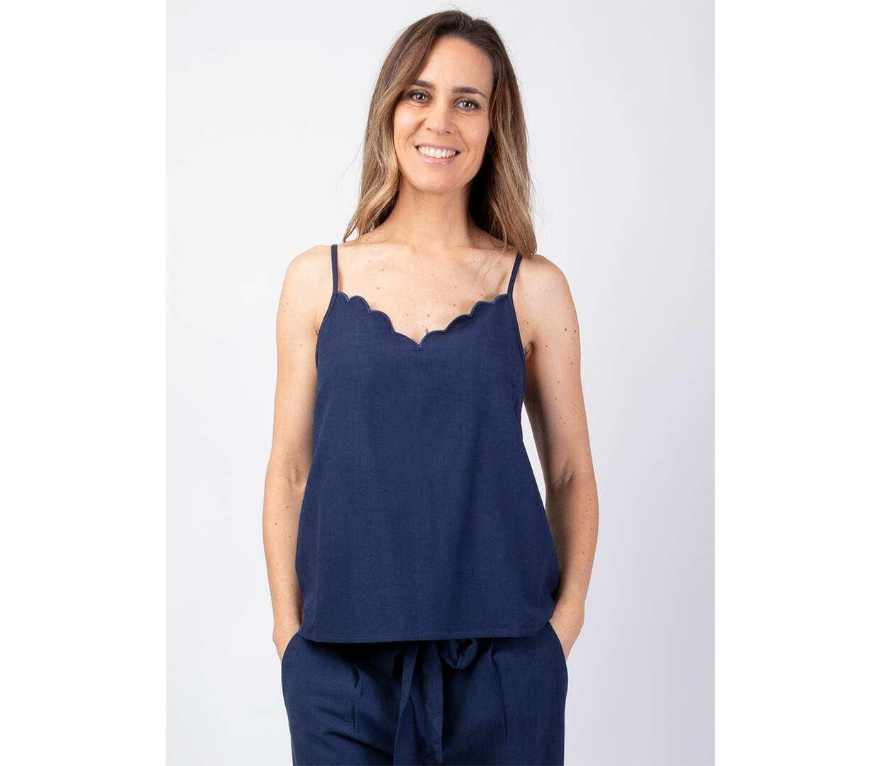Top court été tendance LORINE uni bleu marine Coton Du Monde-2