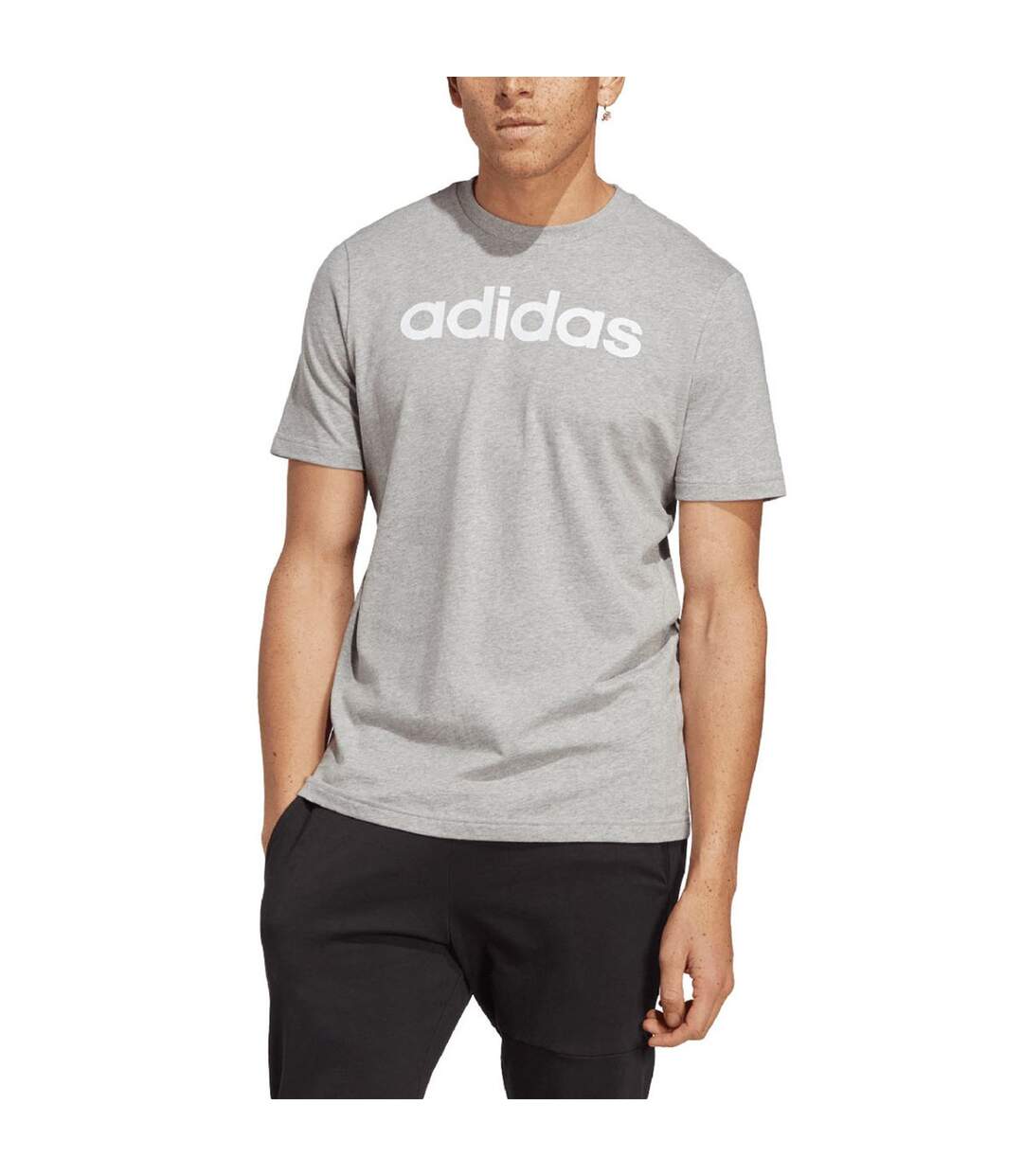 T-shirt Style Logo Brodé Essentials Linear Homme Gris Argenté Adidas-1
