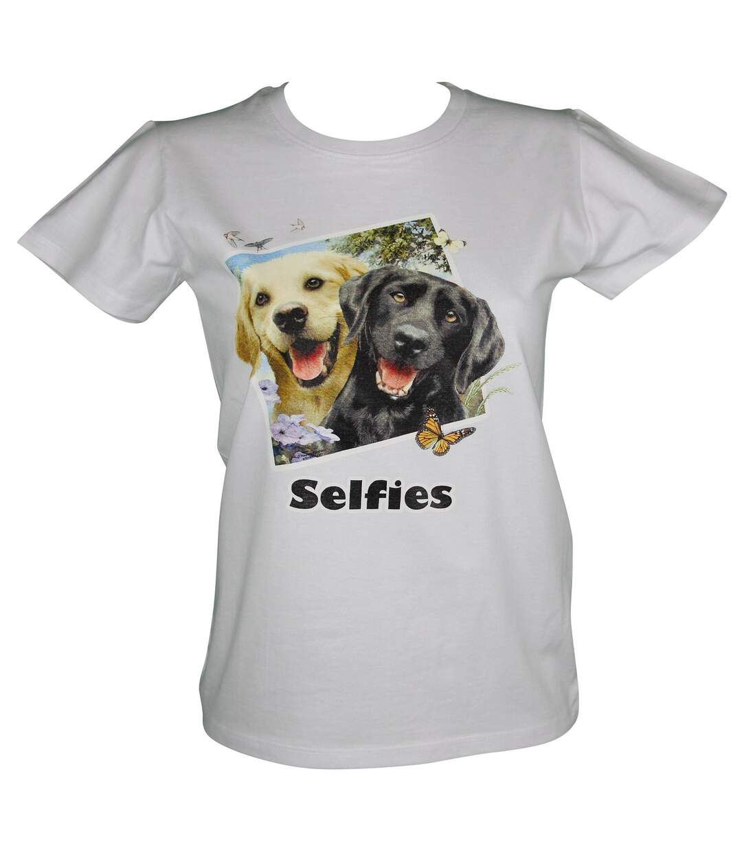 T-shirt femme manches courtes - chiens selfies 2379 - blanc