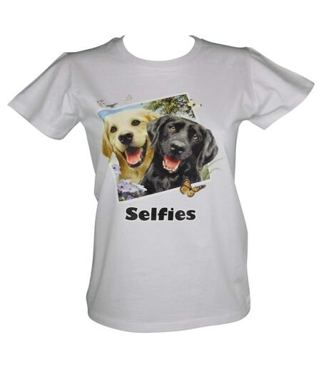 T-shirt femme manches courtes - chiens selfies 2379 - blanc