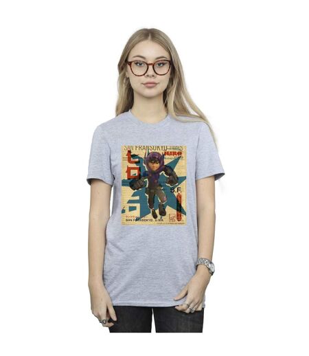 Disney Femme/Les femmes Big Hero 6 Baymax Hiro Newspaper Coton Boyfriend T-Shirt (Gris sportif) - UTBI15473