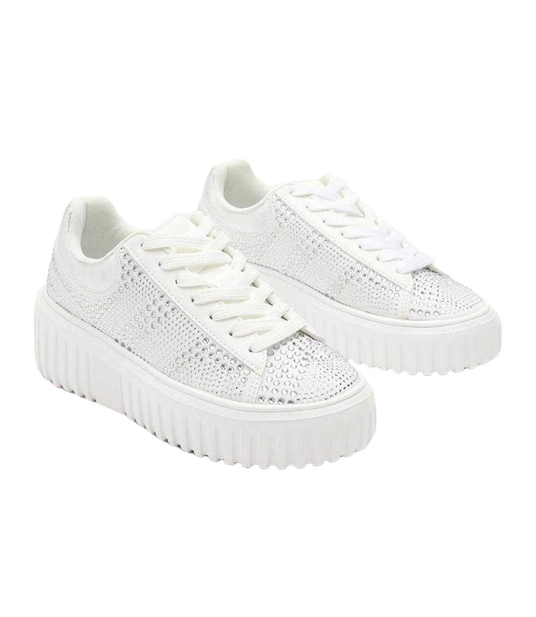 Womens/ladies Diamante Diamante Trainers White Where´s That From-4