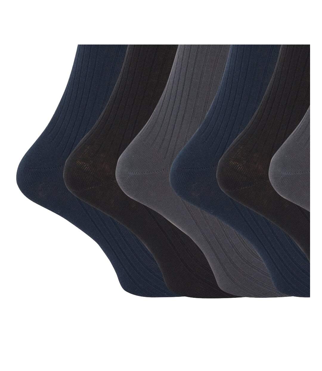 Pack Of 6 Mens 100% Cotton Ribbed Classic Socks  Black Grey Navy Universal Textiles-2