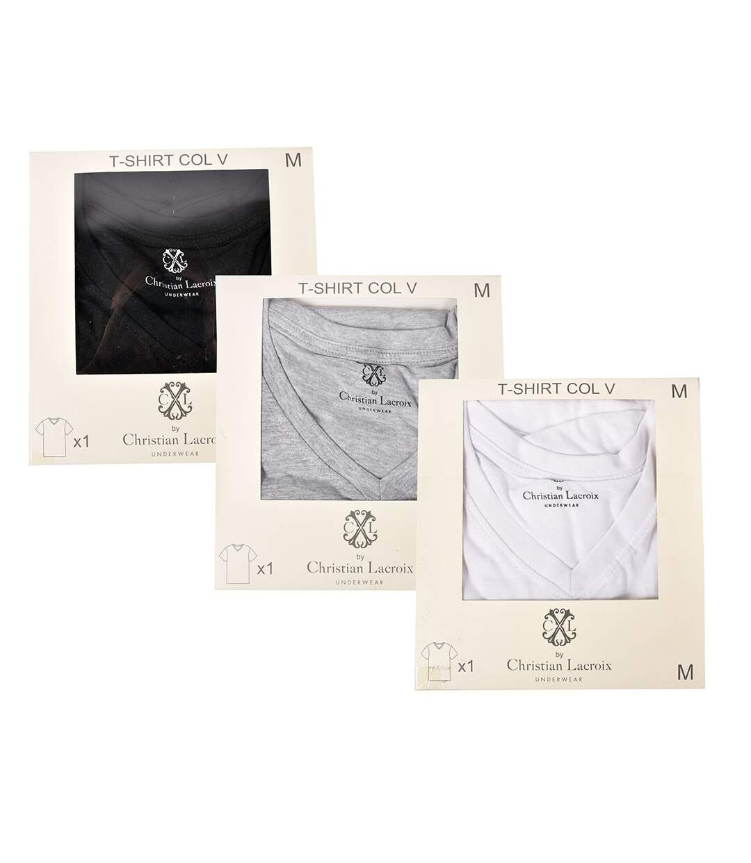 T shirt homme CHRISTIAN LACROIX en Coton Confort et Qualité Pack de 3 T Shirts Col V 0130-2