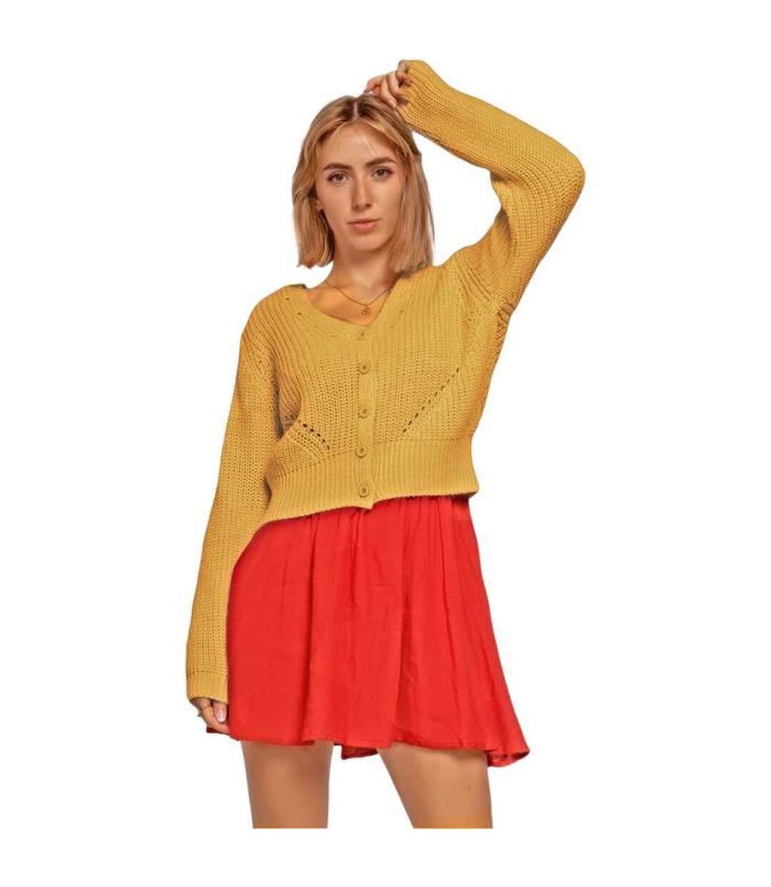 Gilet court femme longues femme - Couleur jaune - Col en V