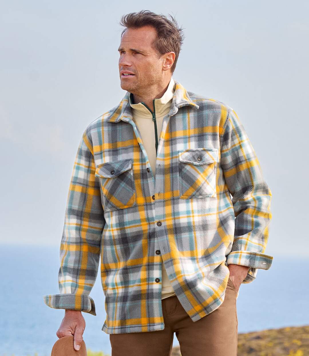 Men's Checked Fleece Overshirt - Gray Yellow Off-White  Atlas For Men