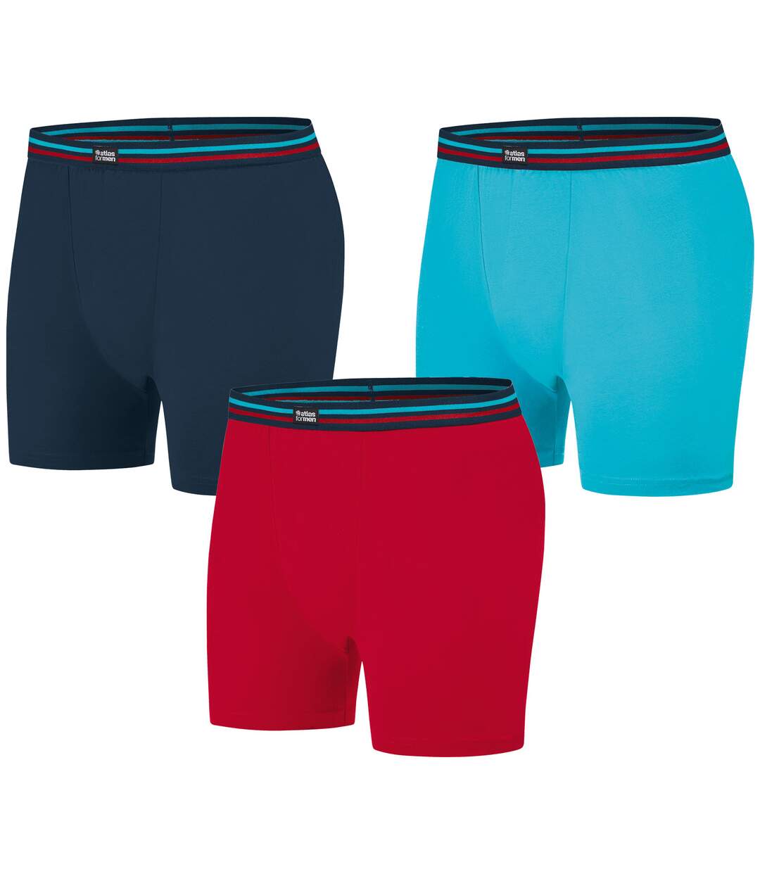 Pack of 3 Men's Plain Boxer Shorts - Turquoise Navy Red