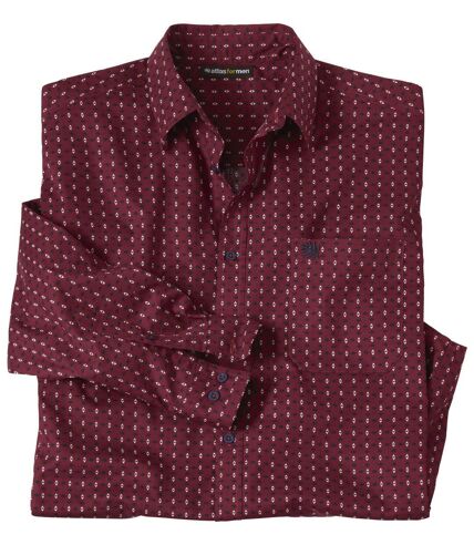 Men's Patterned Poplin Shirt - Burgundy