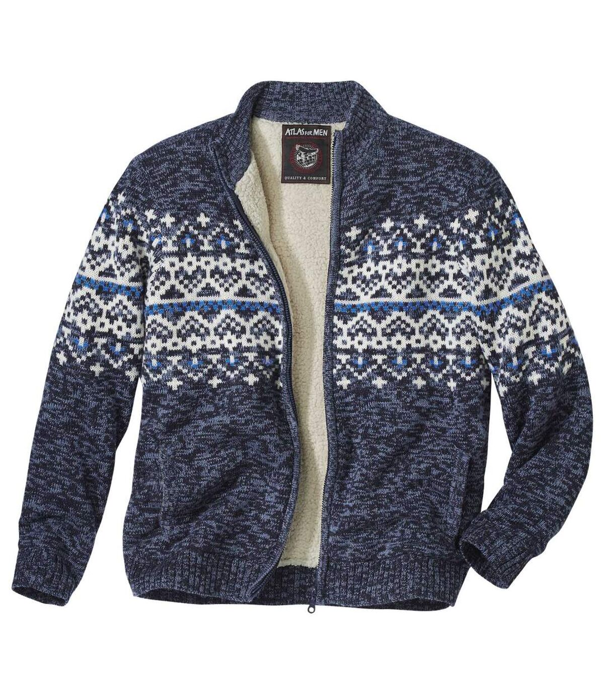 Pletený svetr s žakárovým vzorem zateplený umělým beránkem Atlas For Men