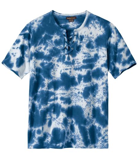 Men's Navy & Ecru Tie-Dye Lace-Up T-Shirt 