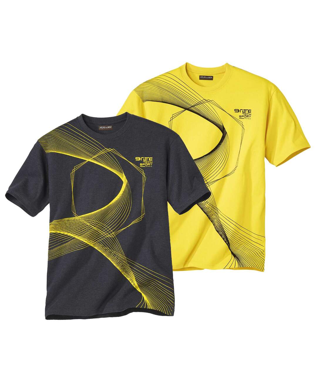 Pack of 2 Men's Design T-Shirts - Yellow Grey Atlas For Men