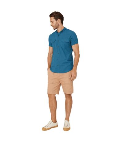 Mantaray Mens Textured Slub Short-Sleeved Shirt (Navy) - UTDH710