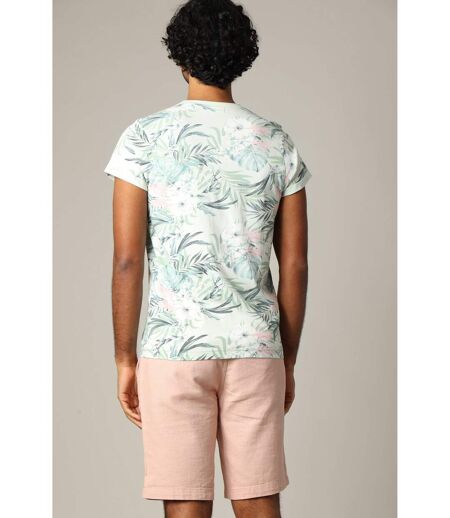 T-shirt en coton à manches courtes avec poche poitrine et motif tropical CARIBANO