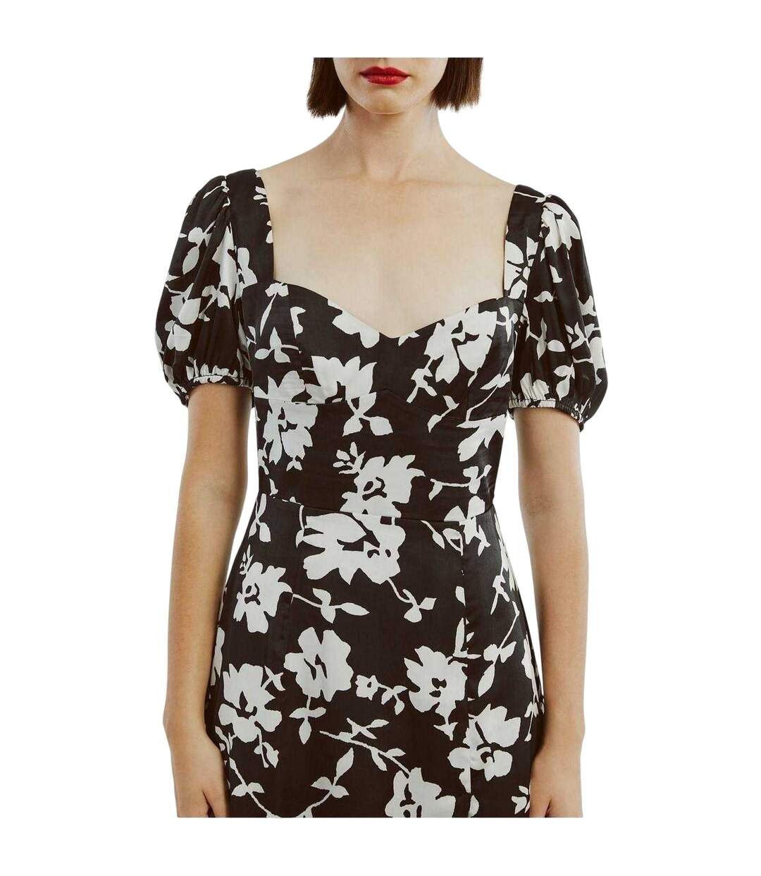 Robe Mi-longue Manches Bouffantes Motif/style Floral Gillian Femme Noir Blanc Bardot-4