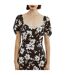 Robe Mi-longue Manches Bouffantes Motif/style Floral Gillian Femme Noir Blanc Bardot-4