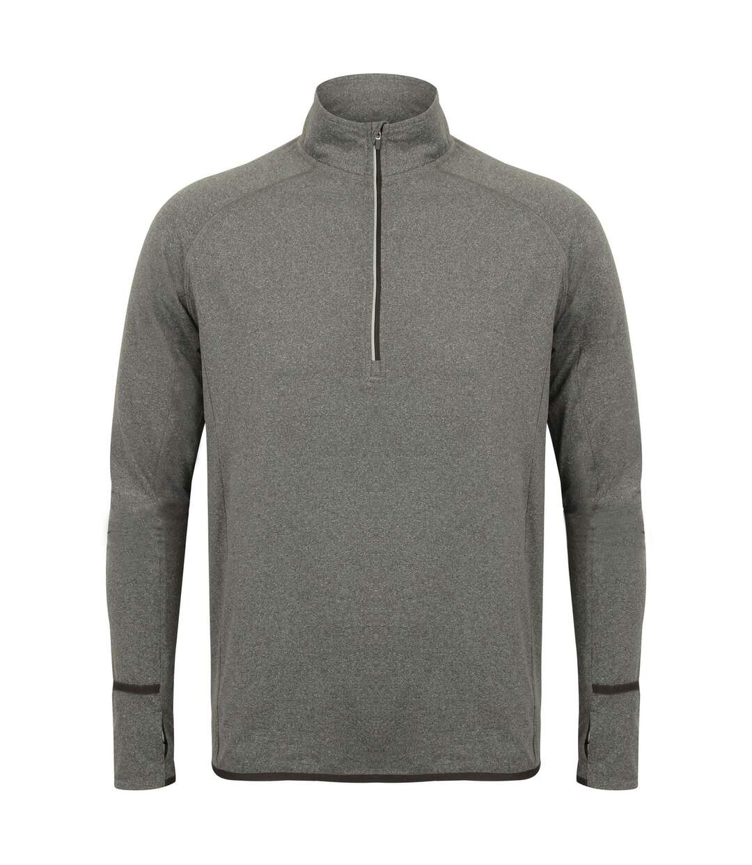 Tombo Mens Long Sleeve Zip Neck Performance Top (Gray Marl)