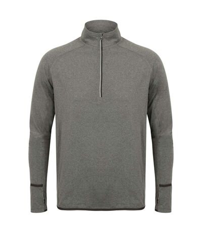 Mens long sleeve zip neck performance top grey marl Tombo