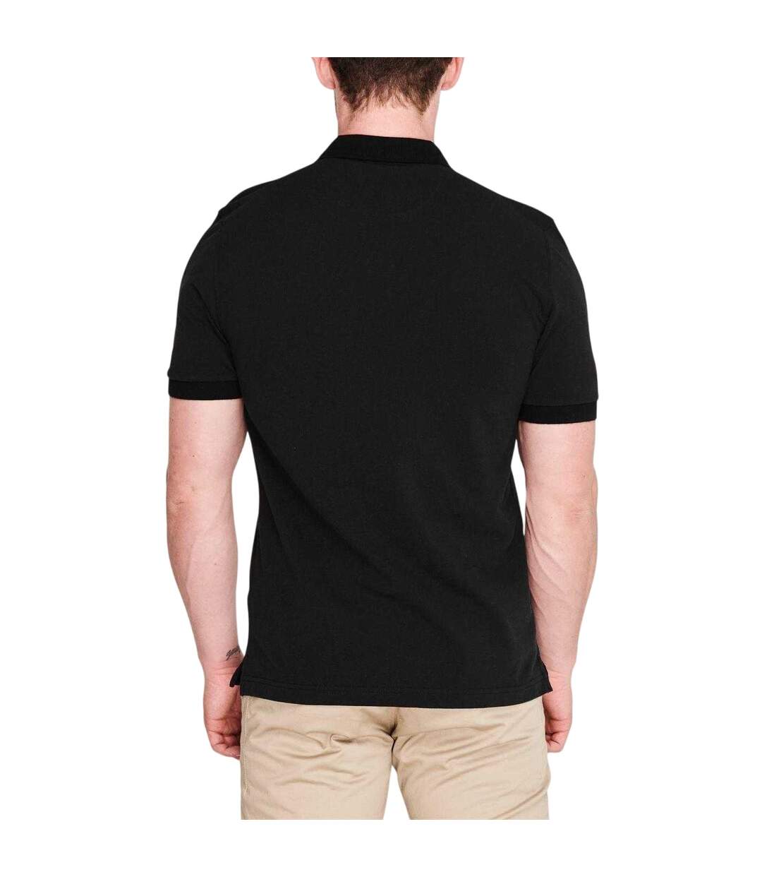 Mens Cotton Short-sleeved Polo Shirt Black Farah-4
