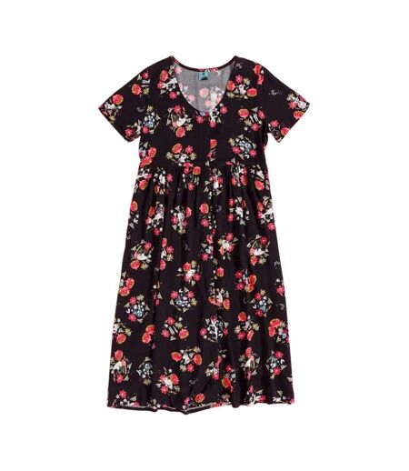 Womens/ladies Floral All-over Print Midi Dress Black Charcoal Moomin