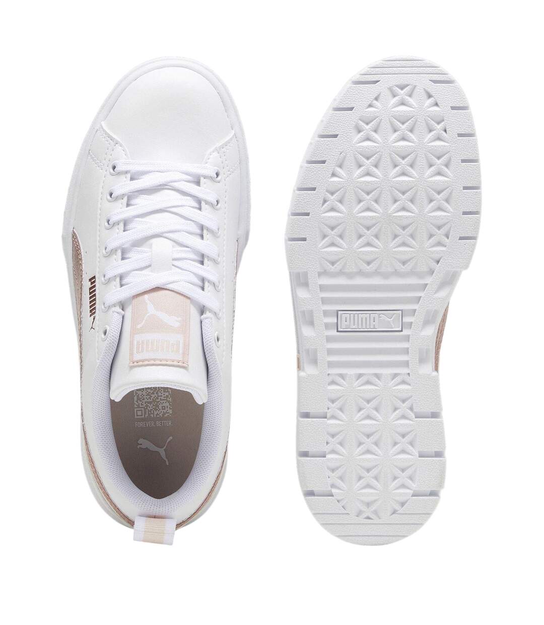 Womens/ladies Mayze Leather Platform Trainers White Glitter White Puma-4