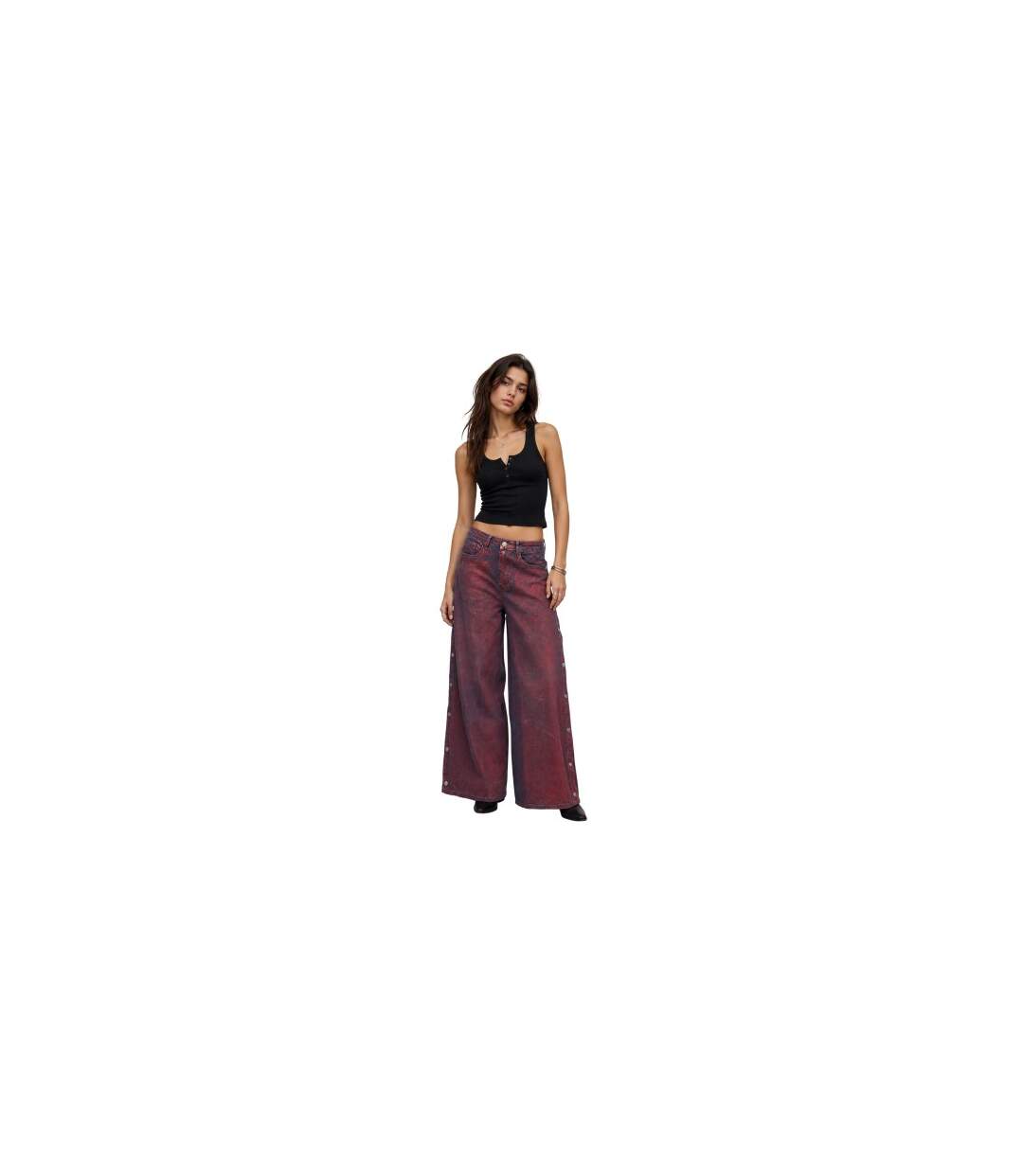 Womens/ladies Foil Wren Wide Leg Trousers Red AmyLynn-1