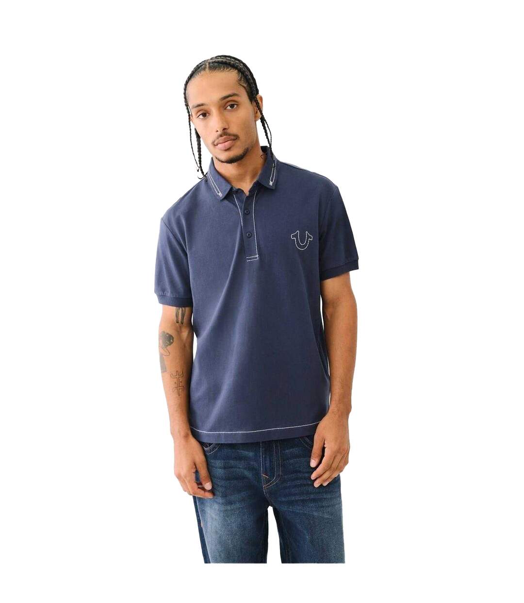 Mens Embroidered Logo Polo Shirt Dress Blue True Religion-2