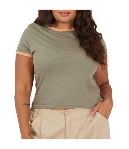 T-shirt Motif/style Ringer Femme Kaki Marron Clair Brave Soul