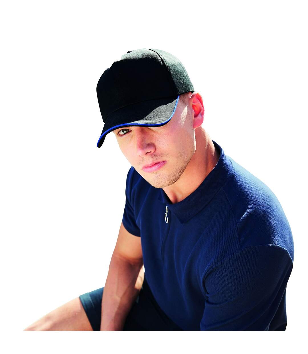 Beechfield Adults Unisex Authentic 5 Panel Piped Peak Cap (Black/Bright Royal) - UTBC4640-3