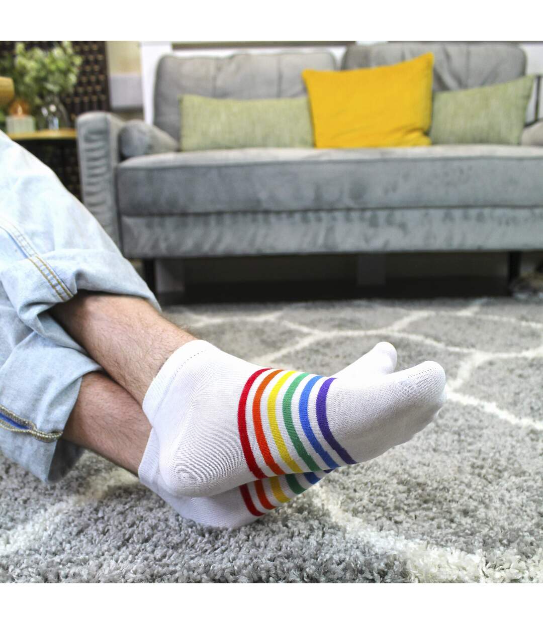 3 Pack Mens Ladies Rainbow Trainer Cotton Socks Bright Colourful Striped Socks-4