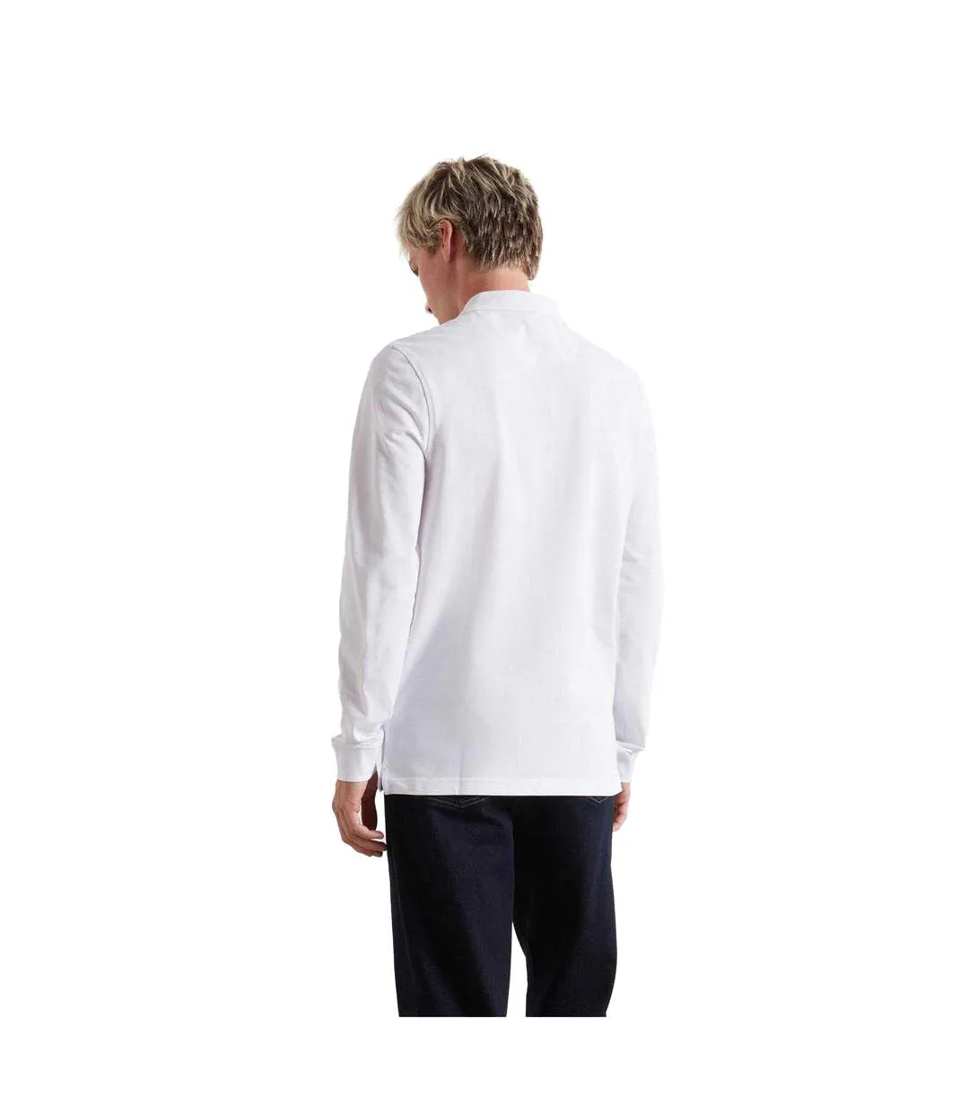 Mens Cotton Blend Long-sleeved Polo Shirt White Farah-3
