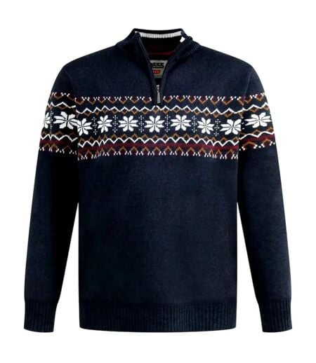 Sweat Motif/style Festif D555 Edinson Homme Bleu Marine Chiné Duke
