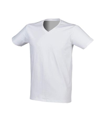 SF Men Mens Stretch V Neck T-Shirt (White) - UTPC6335