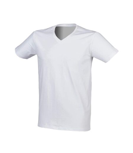 SF Men Mens Stretch V Neck T-Shirt (White) - UTPC6335