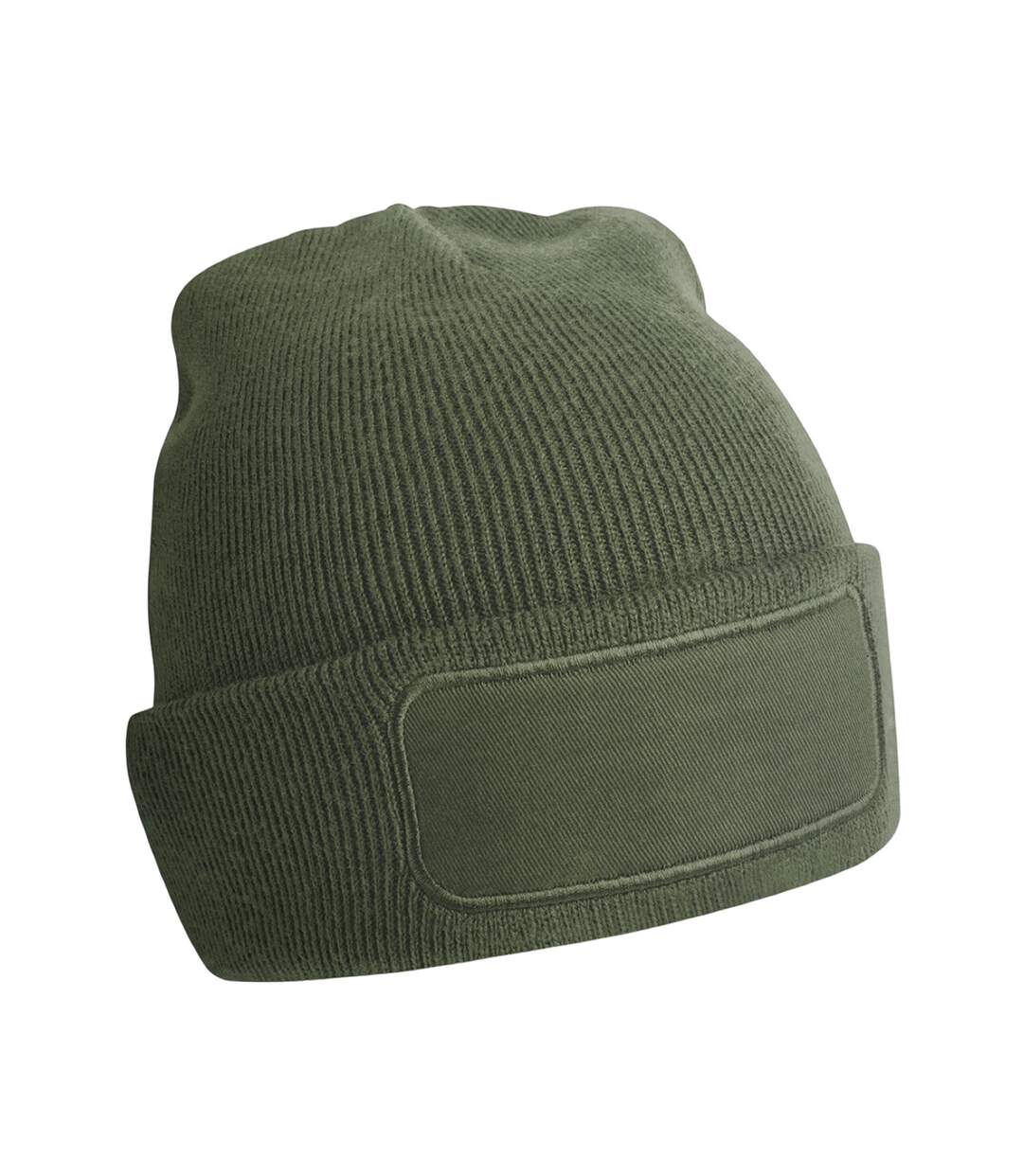 Unisex Adult Patch Beanie Olive Green Beechfield-2