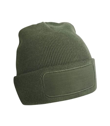 Unisex Adult Patch Beanie Olive Green Beechfield