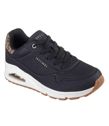 Womens/ladies Uno Stand On Air Leopard Print Trainers Black Skechers