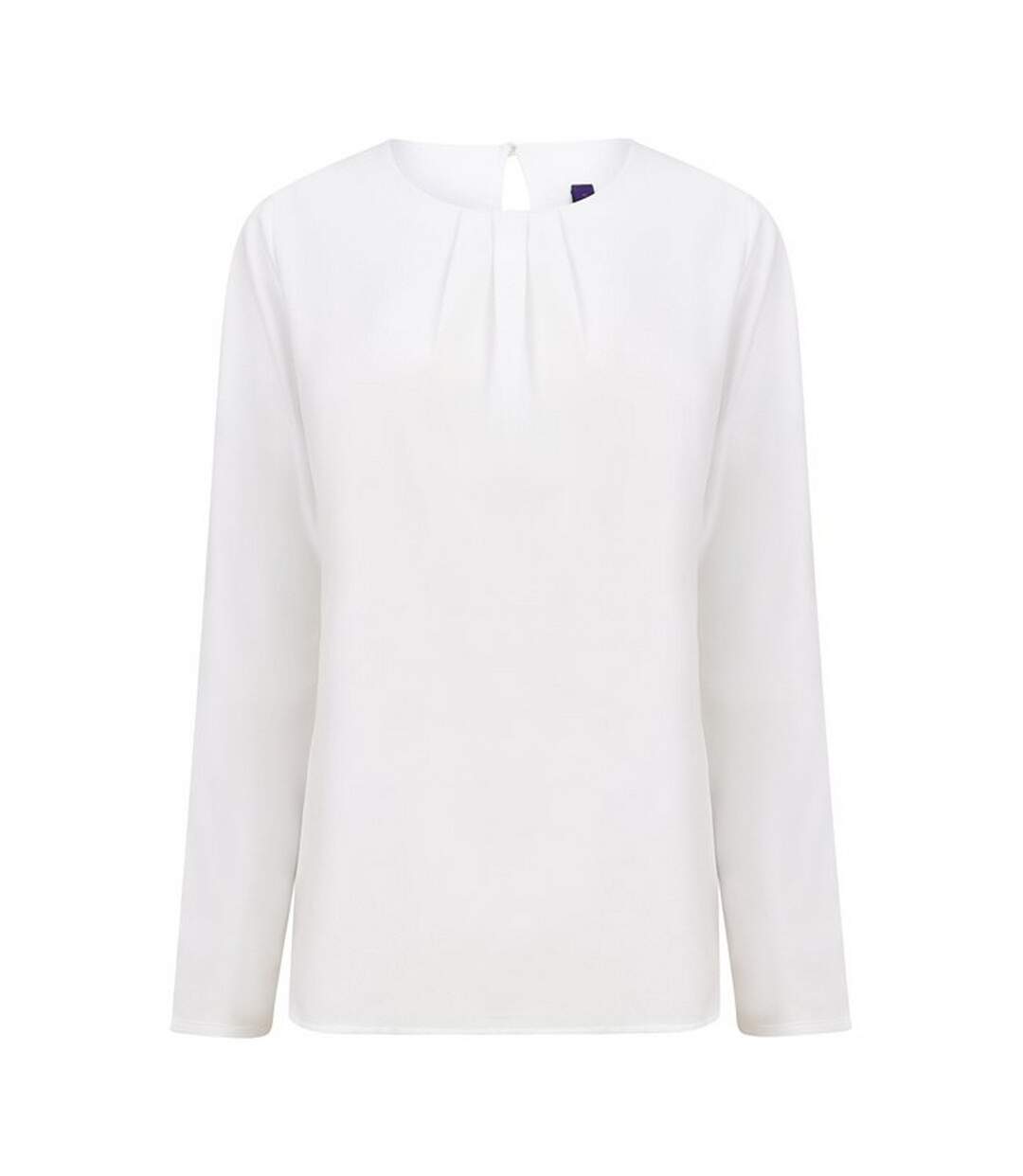 Womens/ladies Yarn Pleat Front Long-sleeved Blouse White Henbury-1