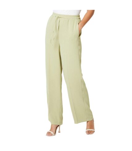 Womens/ladies drawstring waist wide leg trousers green Principles