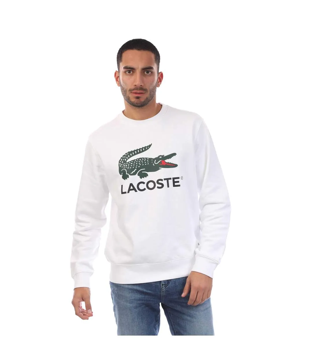 Mens Fleece Crew Neck Sweatshirt White Lacoste-2